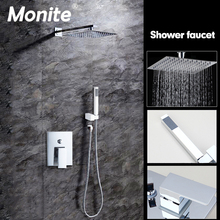 Monite Chrome 12 Inch Ultr-thin Wall Mounted Rain Shower Set Luxury Square Shower Head Shower Set with Hand Shower 2024 - buy cheap