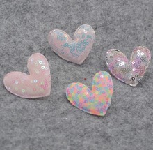 Sew on  5*4.5cm 30pcs/lot shiny heart   Padded Appliques for Cloth Decoration and Hair Accessories free shipping 2024 - buy cheap