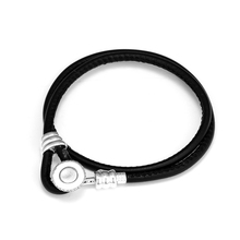 Qandocci pulseira de couro duplo 925, bracelete de prata esterlina preta, faça você mesmo, berloques de joias originais para mulheres, presente 2024 - compre barato