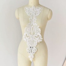 Aplique Vintage de encaje de Alencon con lentejuelas y flores, accesorio de costura para vestido de boda, 1 pieza 2024 - compra barato
