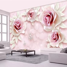 Custom Mural Wallpaper Fresh Simple 3D Embossed Pink Rose Art Mural Living Room Bedroom TV Background Wall Cloth Wall Painting 2024 - buy cheap