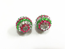 Newest !! 20mm 100pcs/lot Hotpink/White/Green Stripe Resin Rhinestone Ball Beads,Chunky Beads For Kids Jewelry Making 2024 - buy cheap