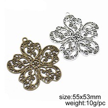 10pcs/lot 55x53mm Antique Bronze/Antique Silver Plated Hollow Flower Alloy Charm Pendant Fit DIY Jewelry Findings 2024 - buy cheap