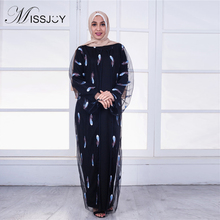 MISSJOY-Vestido largo de manga larga para mujer, cárdigan negro musulmán con bordado de malla de encaje, abaya, moda Dubái, 2020 2024 - compra barato
