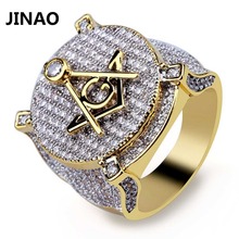 JINAO Hip Hop Masonic Ring All Iced Out High Quality Micro Pave CZ Rings Copper Gold Color Plated Ring For Women & Men 2024 - buy cheap