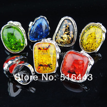 5pcs Mix Color Fashion Big Amber Silver Plated Women Mens Adjustable Vintage Rings Wholesale Jewelry Lots  A-768 2024 - buy cheap