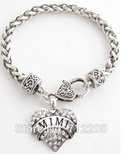 MIMI de corazón Chapado en plata antigua a la moda con cadena de eslabones de trigo de cristal, pulsera de garra de langosta 2024 - compra barato