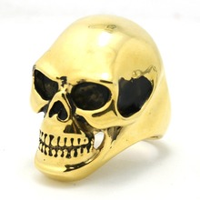 Mens Biker 316L Stainless Steel 3 Colors Cool Polishing Golden Skull Ring Wholesale Price 2024 - buy cheap