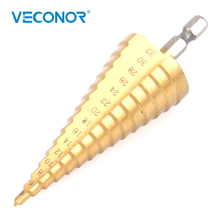 Broca escalonada en forma de Pagoda de acero de alta velocidad de 4-32mm, broca de escalera de 1/4 "(6,35mm) vástago hexagonal Ti, perforación recubierta para metalurgia 2024 - compra barato