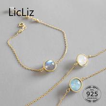 LicLiz 925 Sterling Silver Grey Moonstone Bracelets for Women Adjustable Gold Link Chain Blue Aquamarine Jewelry LB0140 2024 - buy cheap