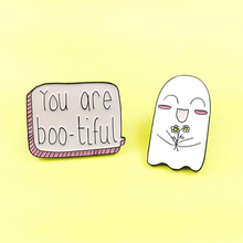 Cartoon white Ghost Brooch  Pink Banner You are boo-tiful Happy Ghost Badges Enamel Pins Lapel Pins Badge Jewelry brosa Bijoux 2024 - buy cheap