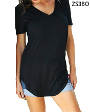 Summer Shirt Large Sizes Women T shirt Solid V Neck long Short Sleeve Rounded Hem Long Casual Top female Tunic 2024 - buy cheap