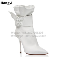 Women White Black Red Flock Ankle Boots Zipper Pointed Toe Buckle High Heels Autumn Spring Ladies Boots 2024 - buy cheap