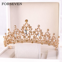 Corona nupcial dorada, accesorios para el cabello de cristal para boda, Tiara nupcial, Noble Tiara de oro, corona nupcial de diamantes de imitación, tocado de boda 2024 - compra barato