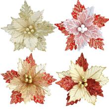 Christmas Flowers Xmas Christmas Tree Decorations Fake Flower Glitter Wedding Party Artificial Flowers Decor Dropshipping 2024 - buy cheap
