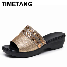 TIMETANG Women Slippers Shoes Genuine Leather Slip on Outside Slides Ladies Fashion Wedges Summer Beach thick sole Flip FlopE782 2024 - buy cheap