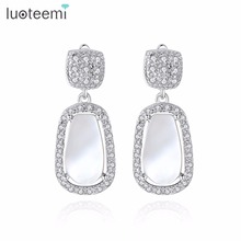 LUOTEEMI New Fashion Vintage Brincos White Gold Color Natural Shell CZ Crystal Rhinestone Bar Dangle Drop Earrings for Women 2024 - buy cheap