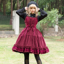 Fashion brand janpanese style kimono ruffles stitching sleeveless dress female velvet fabric thicker lolita dress with bow wq806 2024 - buy cheap