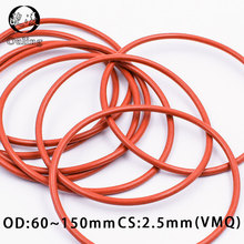 Anel de silicone vermelho vmq, anel de borracha 2.5mm de espessura od 60/75/150*2.5mm para vedação vmq, anel de vedação à prova d'água 2024 - compre barato
