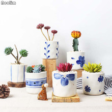 Blue and white Hand-painted Japanese Style Succulents Flower Pot Cactus Container Planter Garden Green Plants Pot Home Decor 2024 - buy cheap