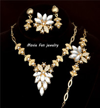 Women's Gold Color Flower Austrian Crystal Necklace Bracelet Earrings Ring Wedding Jewelry Sets SJT015 2024 - buy cheap