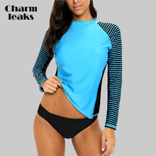 Charmleaks-traje de baño de manga larga con rayas de cebra para mujer, camiseta de buceo, ropa de baño UPF 50 + 2024 - compra barato