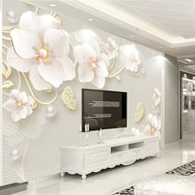 Papel de parede mural personalizado 3d estéreo flor joias modernas simples estilo europeu sala de estar sala de tv fundo foto papel de parede 2024 - compre barato
