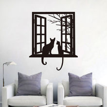 Милые настенные художественные наклейки для кошек, виниловые наклейки на стену с изображением кошек, окна, домашний декор, гостиная ZB237 2024 - купить недорого