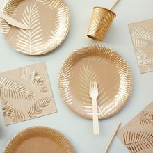 Omilut Birthday Party Decoration Hot stamping Palm Leaves Disposable Set Supplies Palm Leaves Leaf-Shaped Plates Cups Paper 2024 - buy cheap