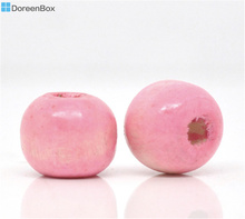 Doreen Box hot-  200 Pink Dyed Round Wood Spacer Beads 10x9mm (B13661) 2024 - buy cheap