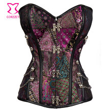 Purple Brocade Steel Boned Waist Trainer Gothic Corset Steampunk Clothing Women Corselet Plus Size 6XL Sexy Corsets and Bustiers 2024 - buy cheap