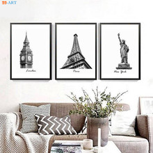 Architecture Poster Black and White London New York Paris Wall Art Statue of Liberty Big Ben Canvas Painting Office Decor 2024 - buy cheap