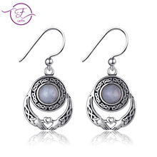 New Listing 925 Sterling Silver Pendant Earrings 5MM Round Natural Moonstone Lover Hand in Hand Earrings Fashion Wedding Party 2024 - buy cheap