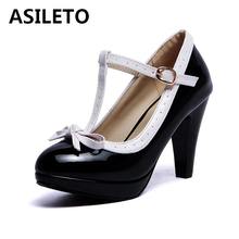 ASILETO Women High Heeled Shoes Spike Heels Pumps Platform Bowtie Bow Shoes patchwork Buckle Party Footwear mixed Size32-43 S973 2024 - buy cheap