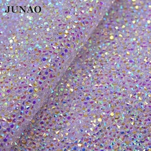 JUNAO 24*40cm Transparent AB Rhinestone Mesh Fabric Resin Crystal Trim Ribbon Strass Applique for Clothes Jewelry Decoration 2024 - buy cheap