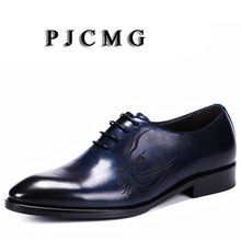 PJCMG-vestido de piel auténtica para hombre, zapatos planos con cordones, puntiagudos, tallados, para oficina y negocios, talla grande 38-46 2024 - compra barato