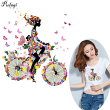 Pulaqi Biker Girl Stickers Heat Transfers for Clothes Iron on Transfers for Clothing T-shirt A Level DIY Flower Accessories B 2024 - buy cheap