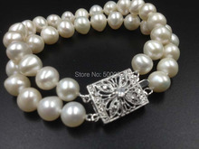 AA 2 strands 7-8mm white Freshwater Pearl Bracelet 7" 2024 - buy cheap