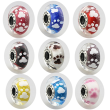 New 925 Sterling Silver Large Hole Colorful  Glass Puppy Pet Prints European Charm Beads Fit European Bracelet Jewelry 2024 - buy cheap