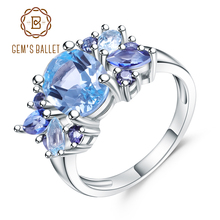 Anéis de ballet feminino com pedra preciosa 3.47ct, céu natural, azul, topázio, quartzo místico, prata esterlina 925, joia, casamento para mulheres 2024 - compre barato
