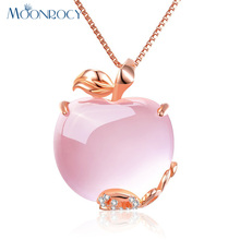 MOONROCY CZ Crystal Pink Opal Pendant Necklace Chokers Rose Gold Color for Women Girls Ross Quartz Cute Gift Drop Wholesale 2024 - buy cheap