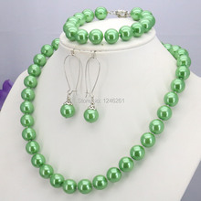 Brincos redondos de vidro verde 10mm, conjunto com pulseira e colar, bijuterias para mulheres 2024 - compre barato