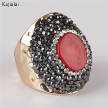 natural red coral fossil stone bead charm wrap adjustable wide gold open hammered ring cuff for woman man 2024 - buy cheap