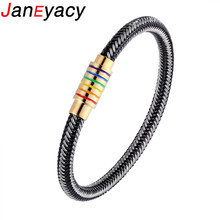Genuine Black/White Steel Wire Braided Bracelet Women Men Stainless Steel Gay Pride Rainbow Magnetic LGBT Charms Bracelet Gift 2024 - buy cheap