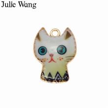 Julie Wang 5PCS Alloy Gold Base White Enamel Cute Cat Charms For Necklace Pendant Findings DIY Jewelry Making Accessory 2024 - buy cheap