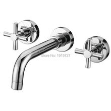 Bathroom Dual Handles Three-Holes Modern Wall Mounted Hot/Cold Wash Basin Chrome Faucet 2024 - buy cheap