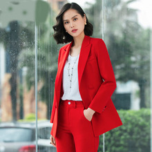 Two piece set top and pants fashion casual white collar tooling women's double-breasted long-sleeved suit big red suit pants 2024 - buy cheap