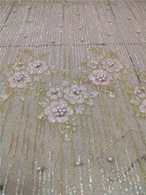 Rosa claro cor de Boa aparência tulle lace com miçangas coladas glitter moda H-181061 glitter lace tecido para o vestido de festa 2024 - compre barato