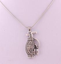 1pcs a lot Antique silver plated zinc studded with sparkling crystals Golf Bag Crystal Pendant with snake chain necklace 2024 - buy cheap