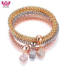 3Pcs Crystal Cube Charms Bracelets Rose Gold Silver Color Pendant Popcorn Chain Geometric Bracelet For Women 2019 Dropshipping 2024 - buy cheap